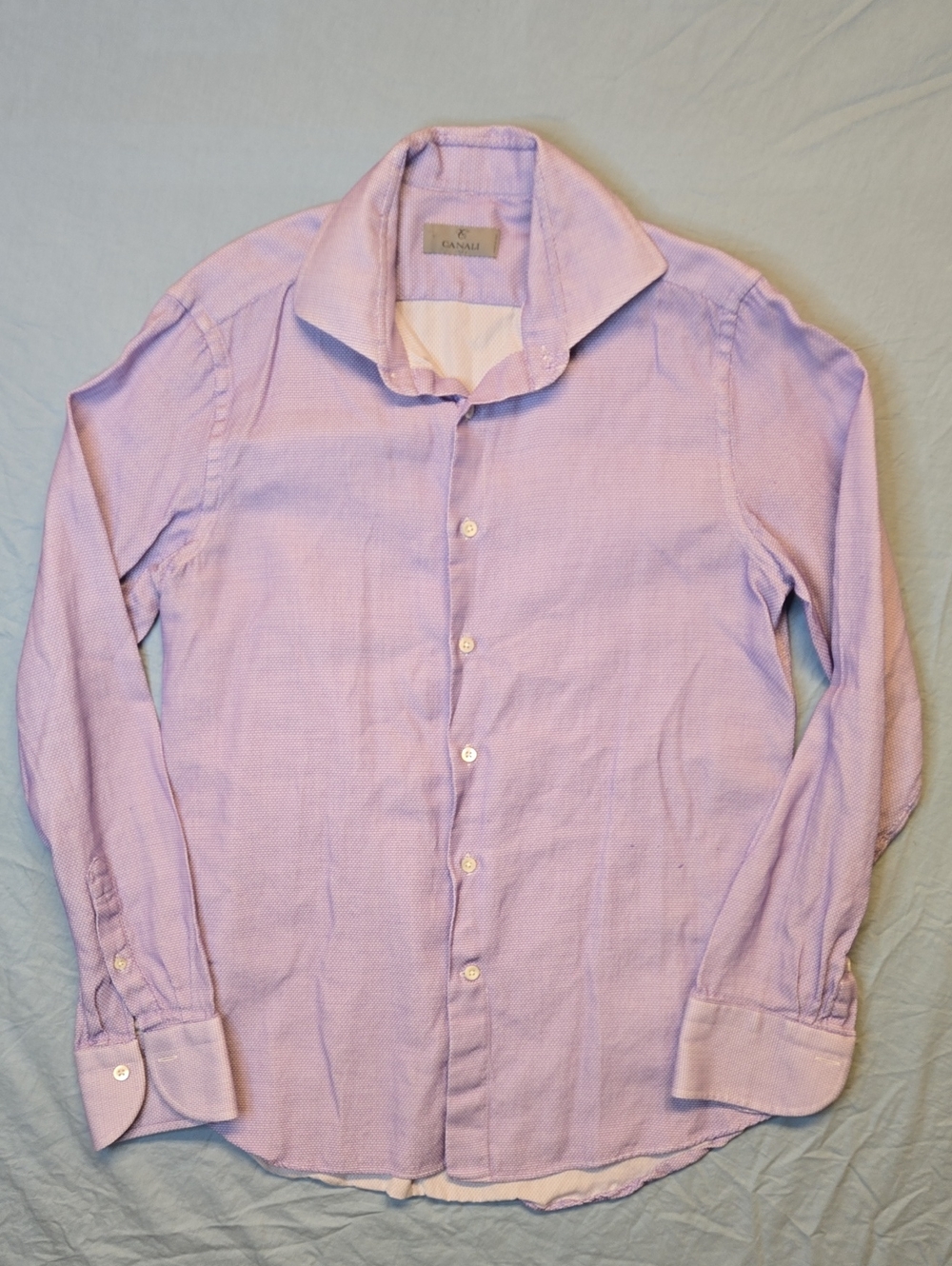Canali Light Lavender Textured Button Down Long Sleeve Casual Dress Shirt
